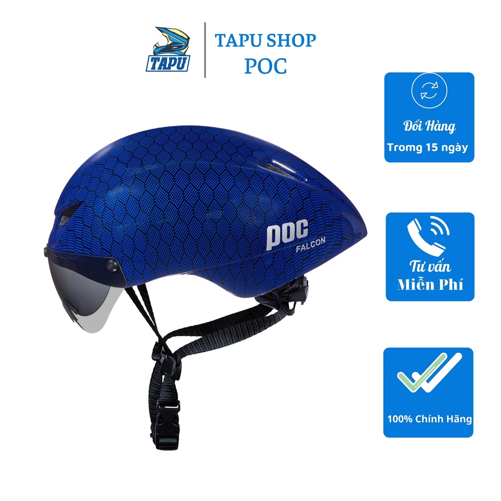 Mũ bảo hiểm xe đạp thể thao Poc Falcon siêu nhẹ chính hãng màu vân carbon xanh dương - Tapu Shop