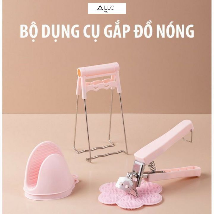 Bộ dụng cụ gắp bát đĩa chống nóng,miếng lót nồi silico,găng tay bắc nồi,miếng rửa chén bát silicon