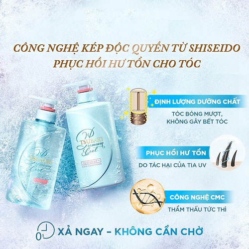 Combo gội xả - Dầu gội Tsubaki Xanh Sạch Dầu Mát Lạnh Tsubaki 490ml/chai