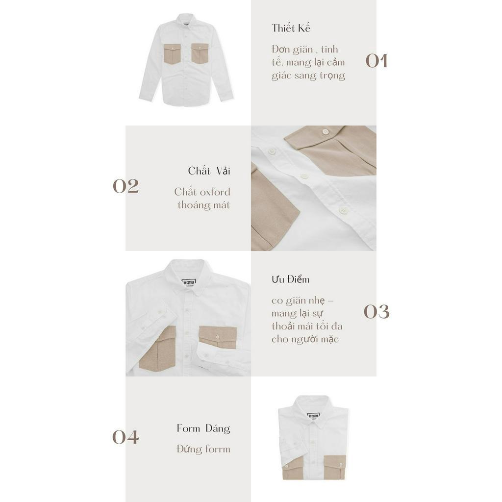 Áo Sơ Mi Nam Dài Tay Trơn BY COTTON White Mix Brown 1222