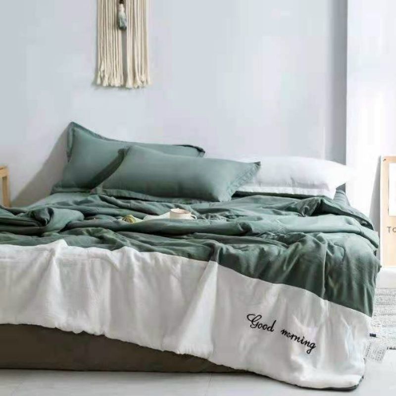 set chăn đũi kẻ, đũi silk morning về hàng chất mát mịn