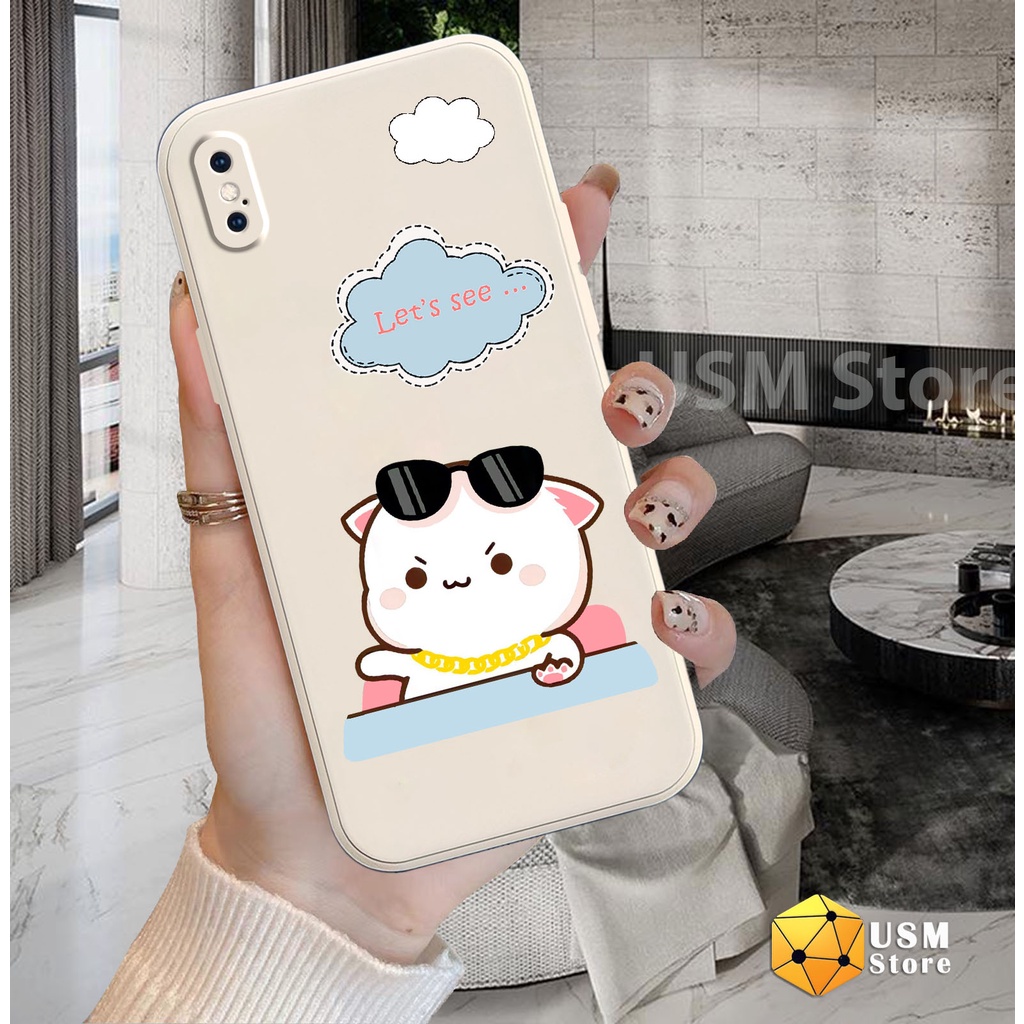Ốp lưng iphone 6/6s/6 plus/7 plus/8plus/X/XS/XSmax viền vuông, có cạnh bảo vệ camera sau, hình Cat cute