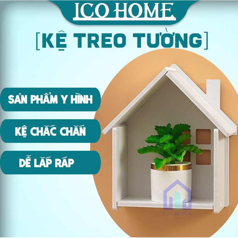 Kệ gỗ treo tường trang trí - Giá Gỗ Để Đồ Đa Năng hình ngôi nhà xinh xắn - ICO HOME