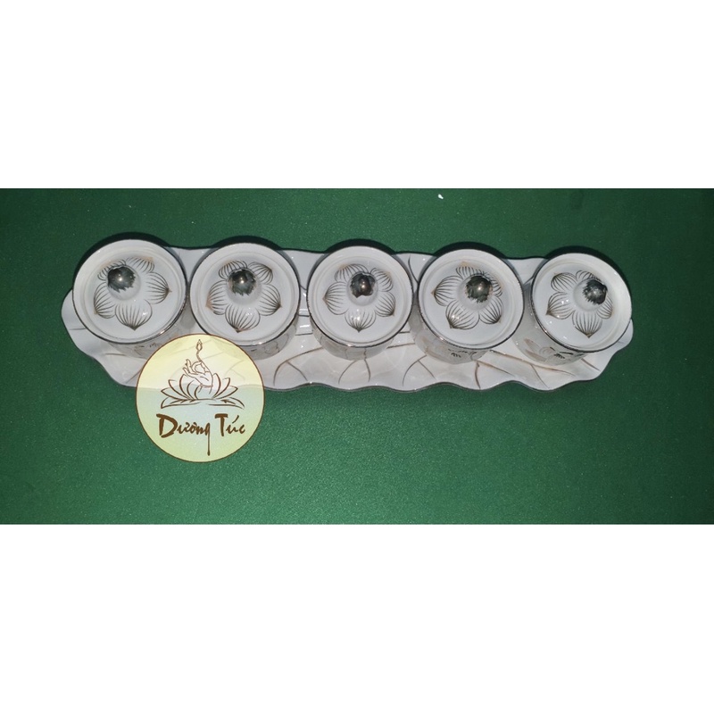 Án Năm Ly Nước Có Nắp Thờ Cúng Bạch Ngọc Sen Nổi Loại 1