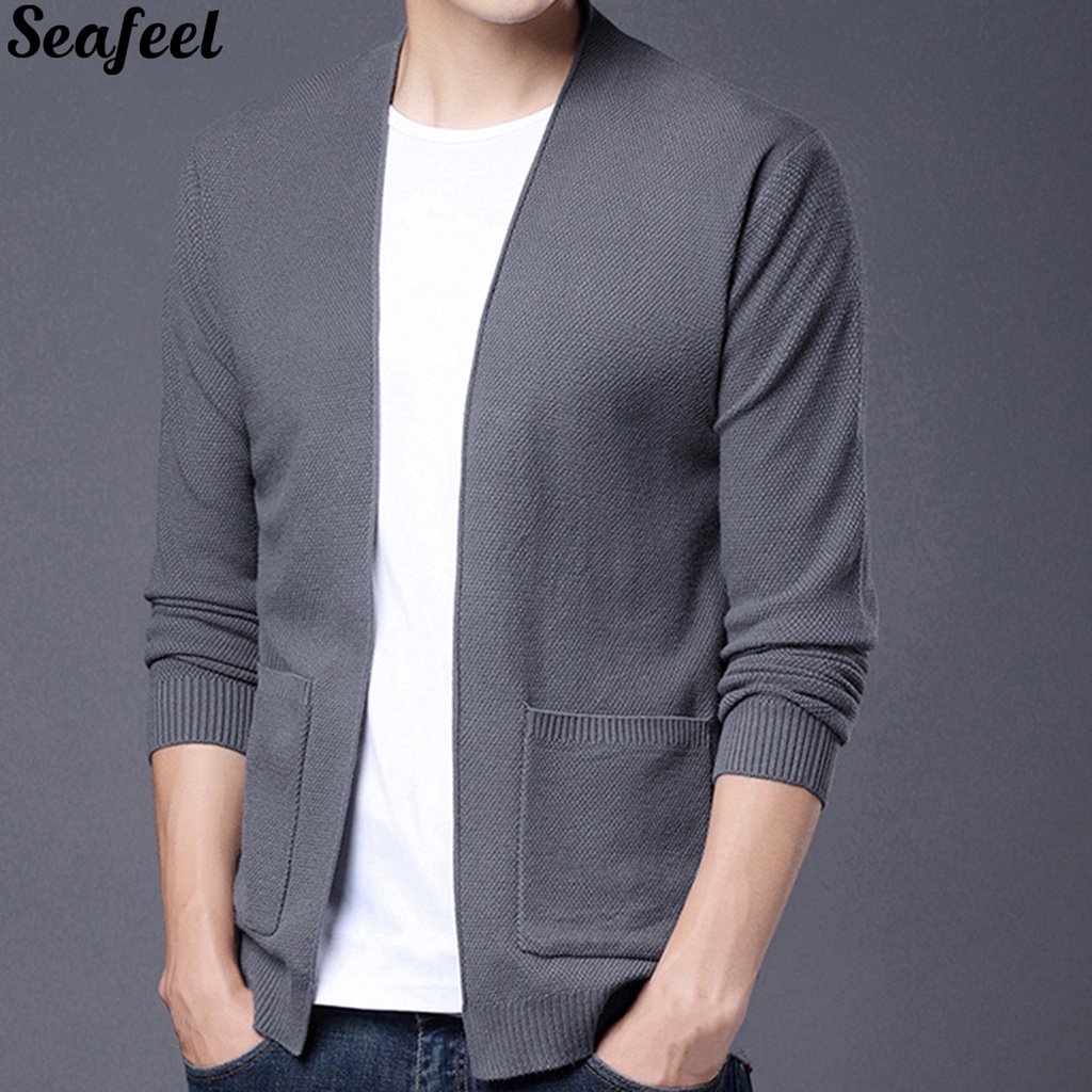 Áo Khoác Cardigan Dệt Kim Mỏng Màu Trơn Phong Cách Công Sở Cho Nam