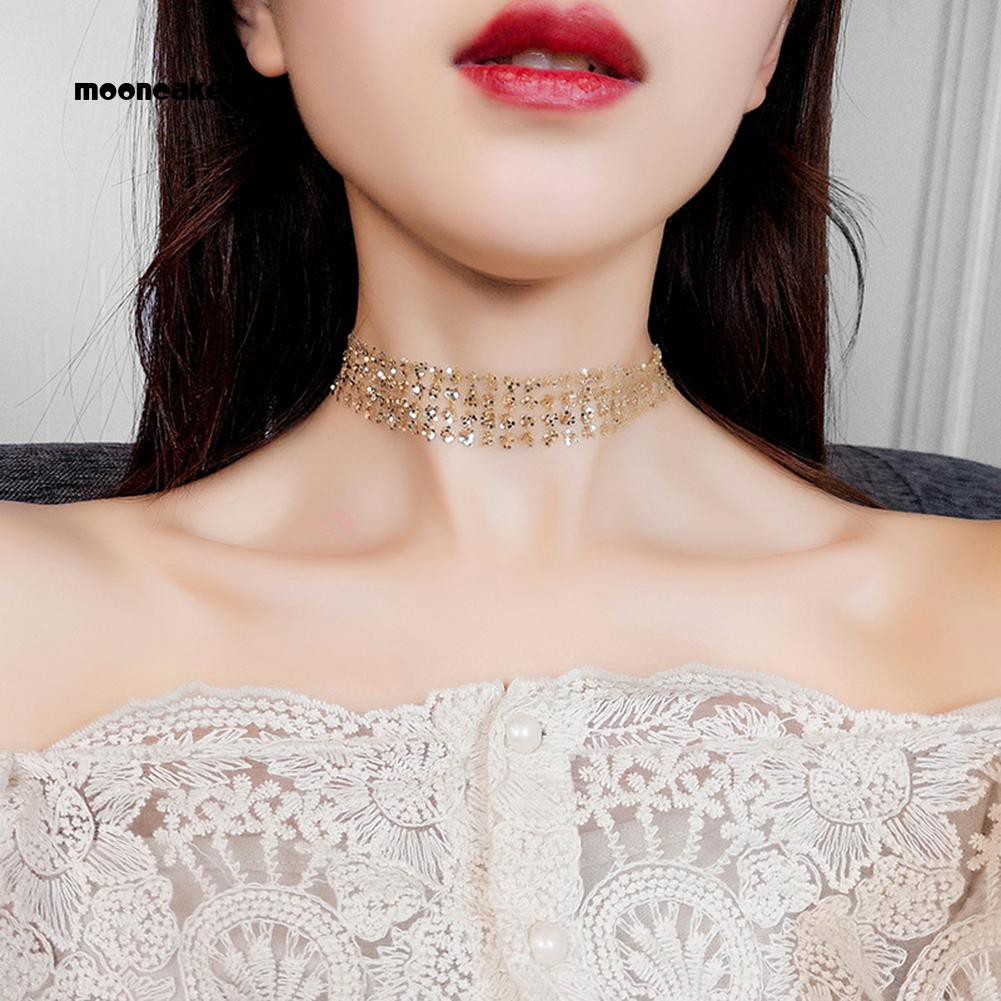 Vòng cổ choker đính kim tuyến lấp lánh thời trang cho nữ