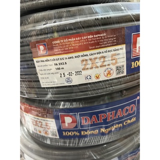Dây điện đôi 2x2.5 Daphaco-100m dây Fa tròn xám 2 lớp vỏ bọc PVC- Hàng Chính Hãng