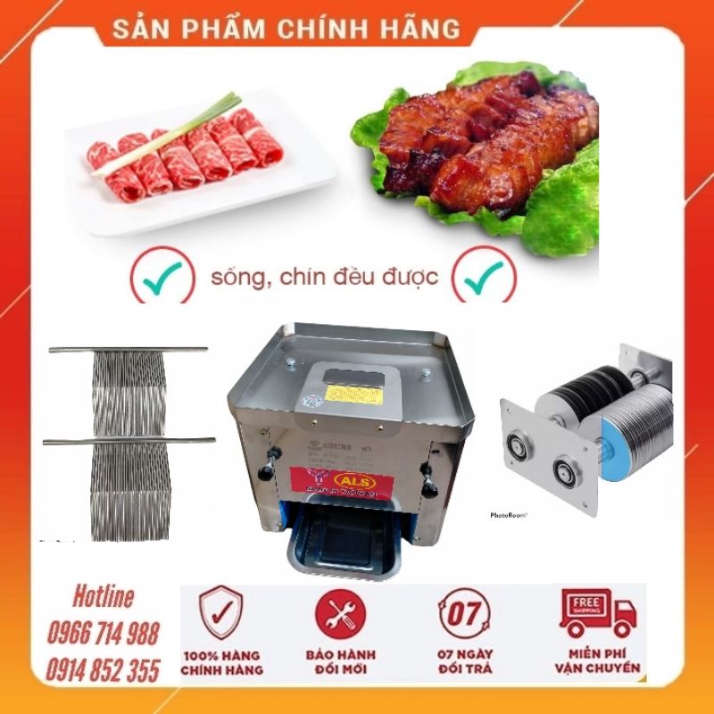 Máy Thái Thịt Tươi Sống Inox Đa Năng AKS-YJ90 850w Máy Thái Thịt Phở Bò Thịt Nướng Bún Chả Cỡ Dao 2.5mm 3.5mm 5.0mm