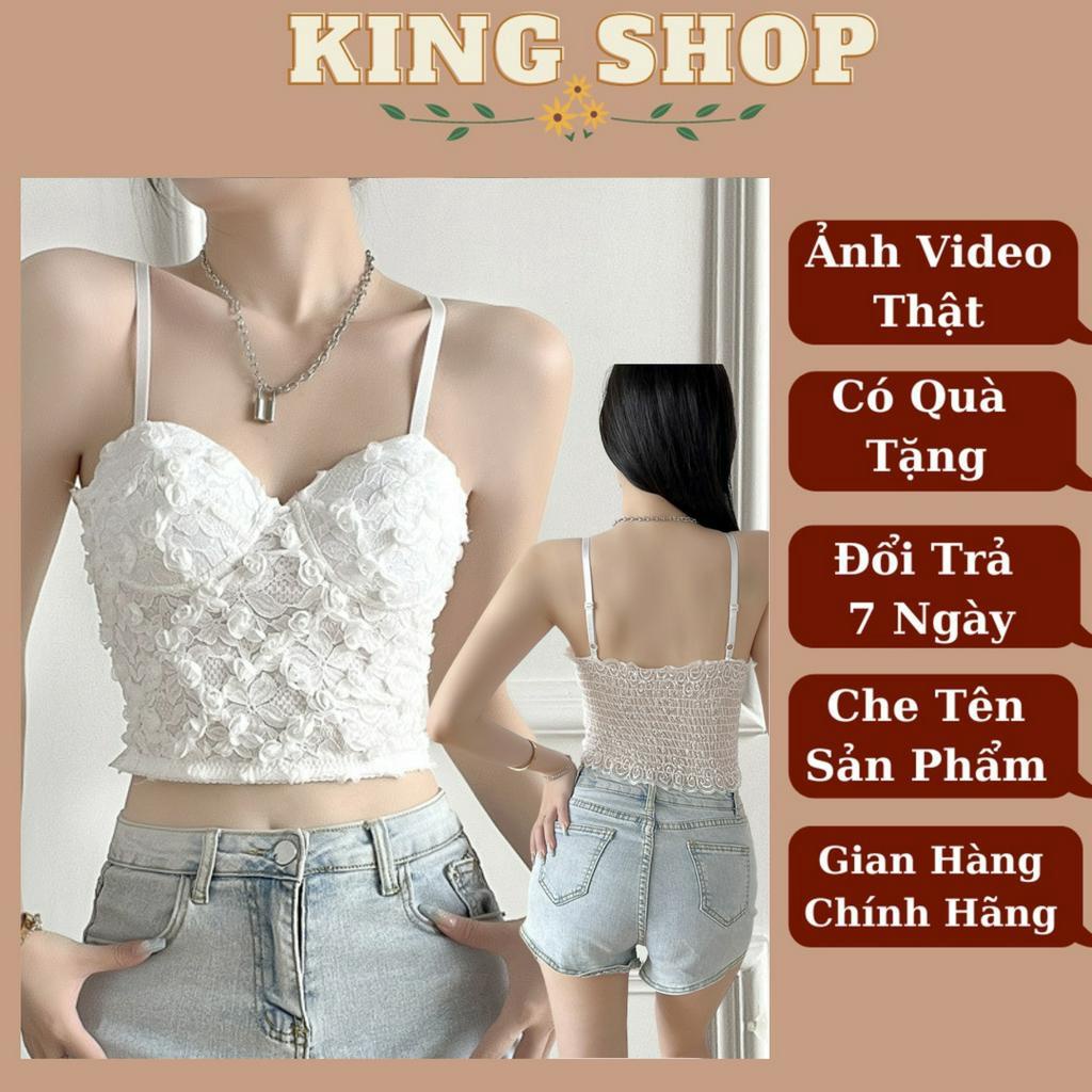 Áo croptop nữ ren - Áo bra ống công chúa thêu hoa hồng lưng chun siêu xinh thật phong cách Kingshop B1905
