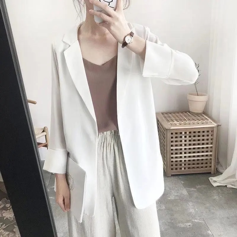 Áo Khoác chiffon Mỏng Màu Trắng Dáng Rộng Phong Cách Phương Tây Dành Cho Nữ
