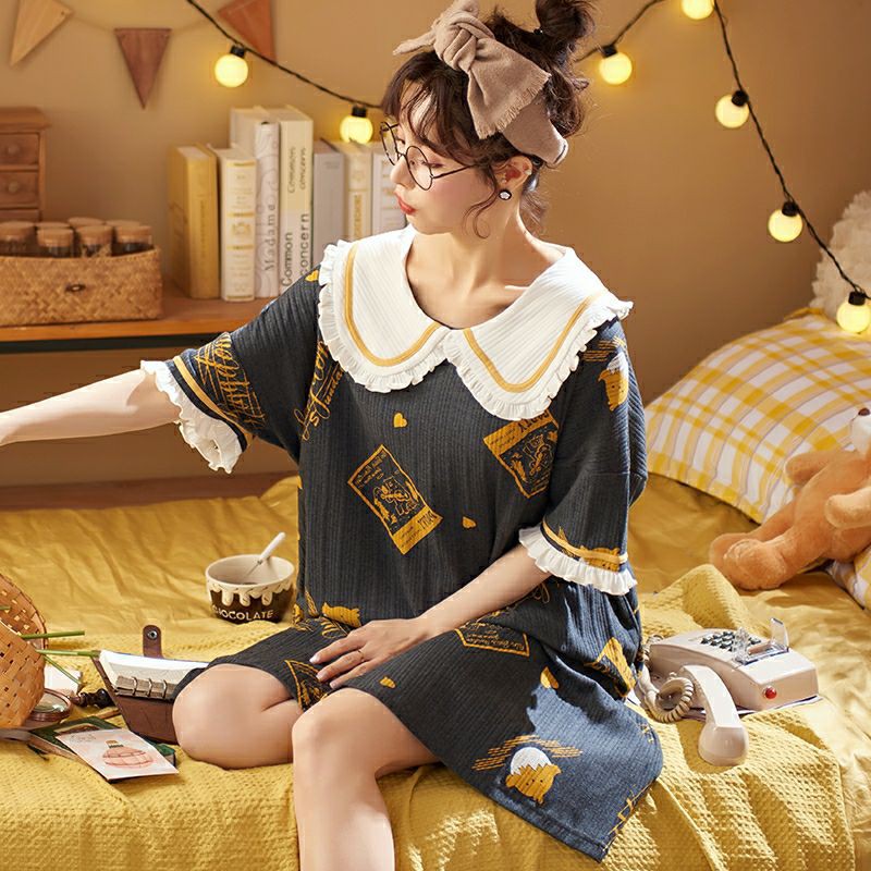 Váy ngủ cộc tay mùa hè đáng yêu ngọt ngào nữ tính nhiều mẫu mã kiểu Hàn Quốc có size to | BigBuy360 - bigbuy360.vn