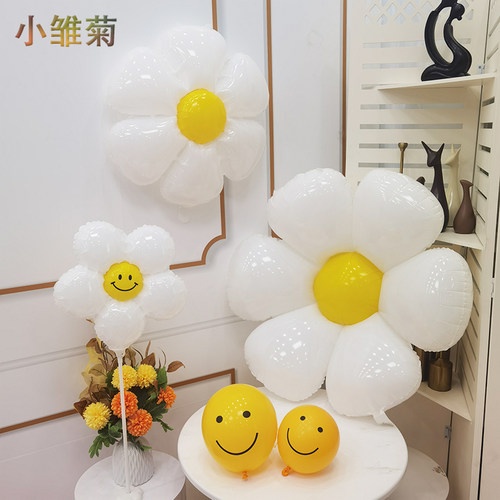Bóng hình hoa cúc trắng trang trí tiệc sinh nhật, party Fubao Store