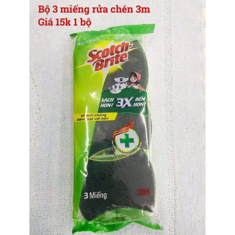 set 3 miếng rửa chén 3M scotch brite ( thương hiệu của mỹ)