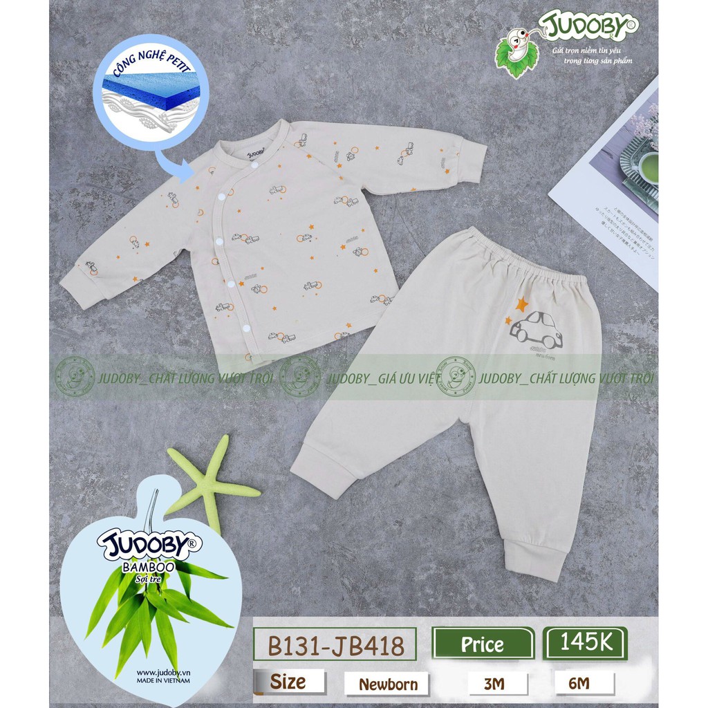 [FREESHIP] Bộ sơ sinh dài tay cài lệch Bamboo sợi tre Dokma (0-6 tháng tuổi) Voi kids JB418