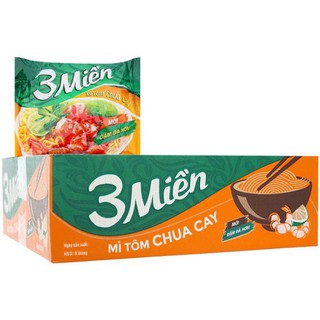 Thùng 30 Gói Mì 3 Miền Vị Chua Cay , Vị Tôm Hùm , Vị Chay Lá Đa 65g
