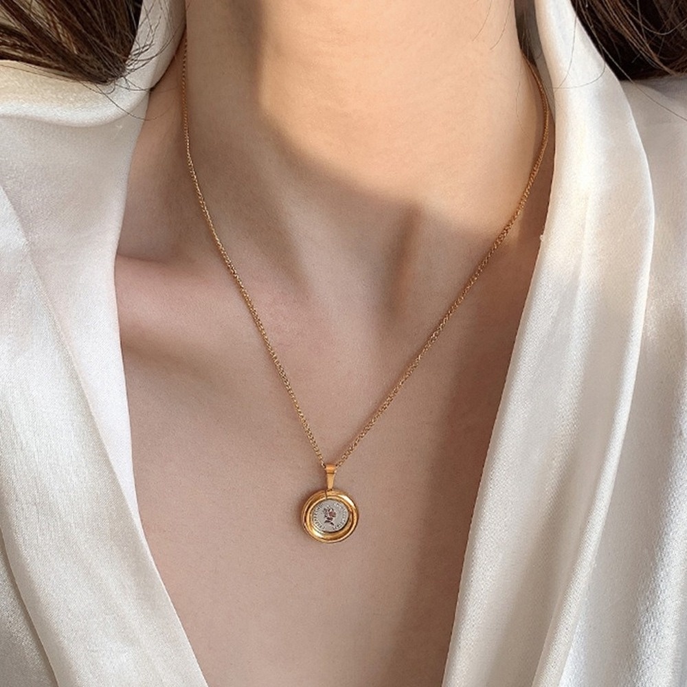 Dây chuyền hai mặt bằng thép titan cao cấp in chữ / hình đại diện phong cách cổ điển cá tính cho nữ