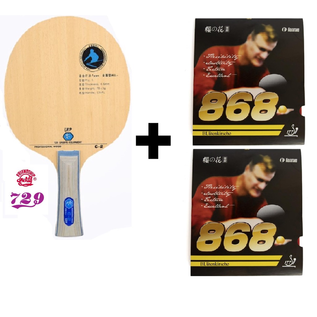 Combo vợt bóng bàn gồm cốt vợt 729 C-2 và hai mặt vợt KOKUTAKU 868