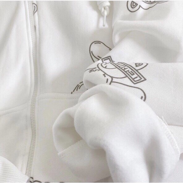 Áo Khoác In Hình Gấu Nữ Hoodie Có Mũ, Nỉ Hot Hit Tay Bồng Form Rộng Trẻ Trung Năng Động Màu Trắng Tinh Khôi