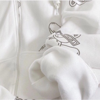 Áo Khoác In Hình Gấu Nữ Hoodie Có Mũ, Nỉ Hot Hit Tay Bồng Form Rộng Trẻ Trung Năng Động Màu Trắng Tinh Khôi