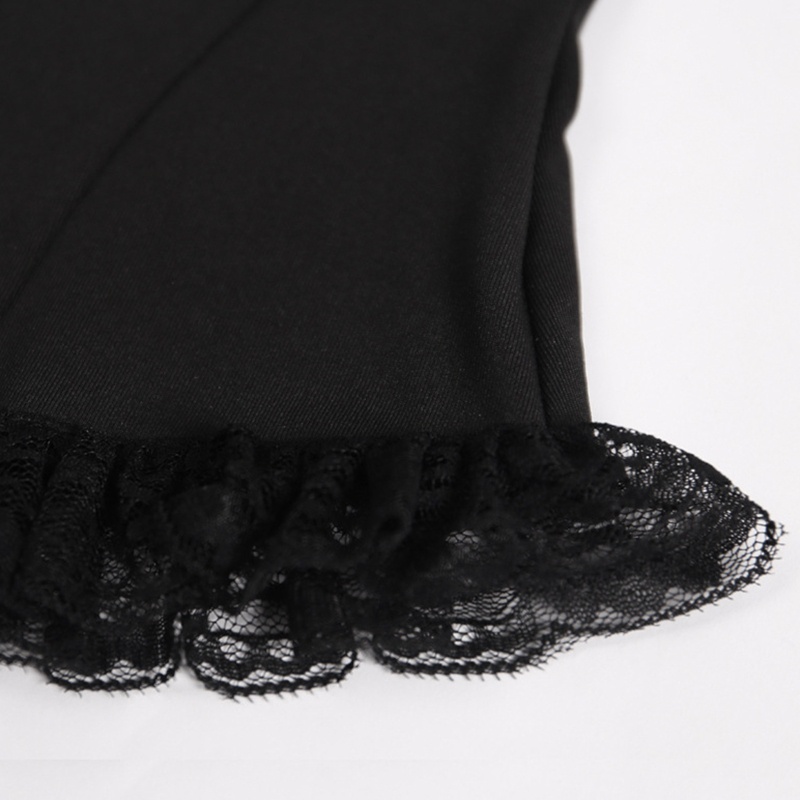 Brroa Áo Croptop Sát Nách Cổ Vuông Viền Ren Phối Dây Kéo Sau Lưng Phong Cách Gothic Quyến Rũ Cho Nữ