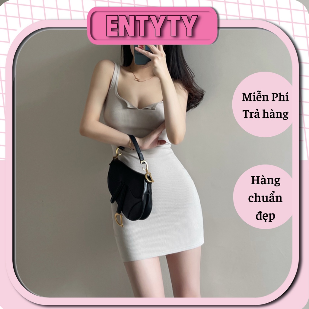 Váy Sát Nách Body Cổ Xẻ V Thun Gân, Đầm Ba Lỗ Cổ Xẻ V - Hình Thật Entyty Shop