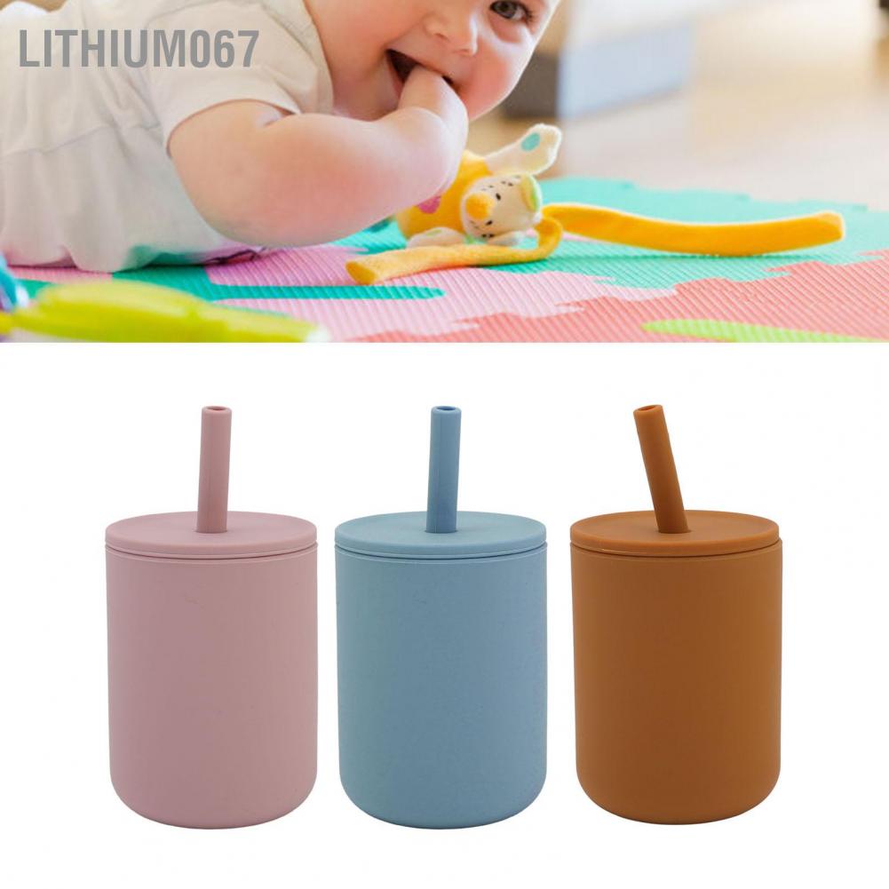 Lithium067 Lithium067 Cốc silicone cho bé 210ml BPA Có thể tái sử dụng miễn phí Chống bắn tung tóe rò rỉ Không trượt Tay cầm trẻ mới biết đi đào tạo bằng ống hút