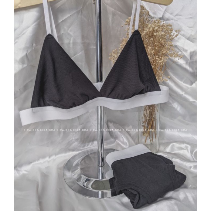 [BRA010] Bộ đồ lót cotton màu đen và trắng, phối chun cạp trắng bản lớn [ TẶNG KÈM MÚT] - EIRA.BRA