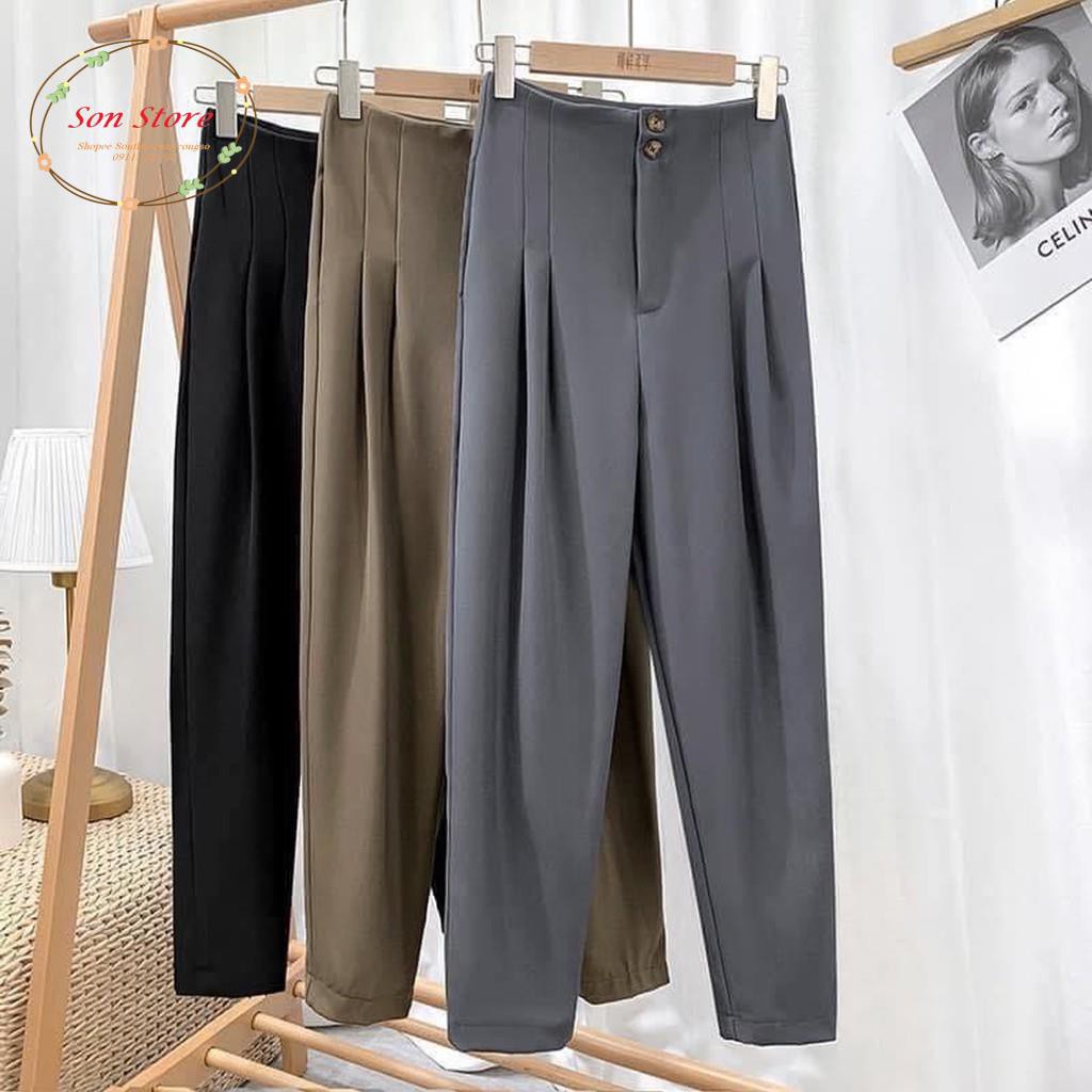 Quần baggy công sở cạp liền 2 cúc xếp ly đùi | BigBuy360 - bigbuy360.vn