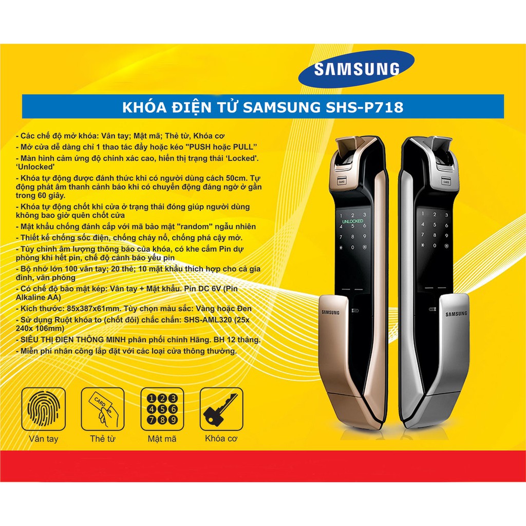 Khóa cửa điện tử Samsung Chính Hãng 88 (tay kéo đẩy)