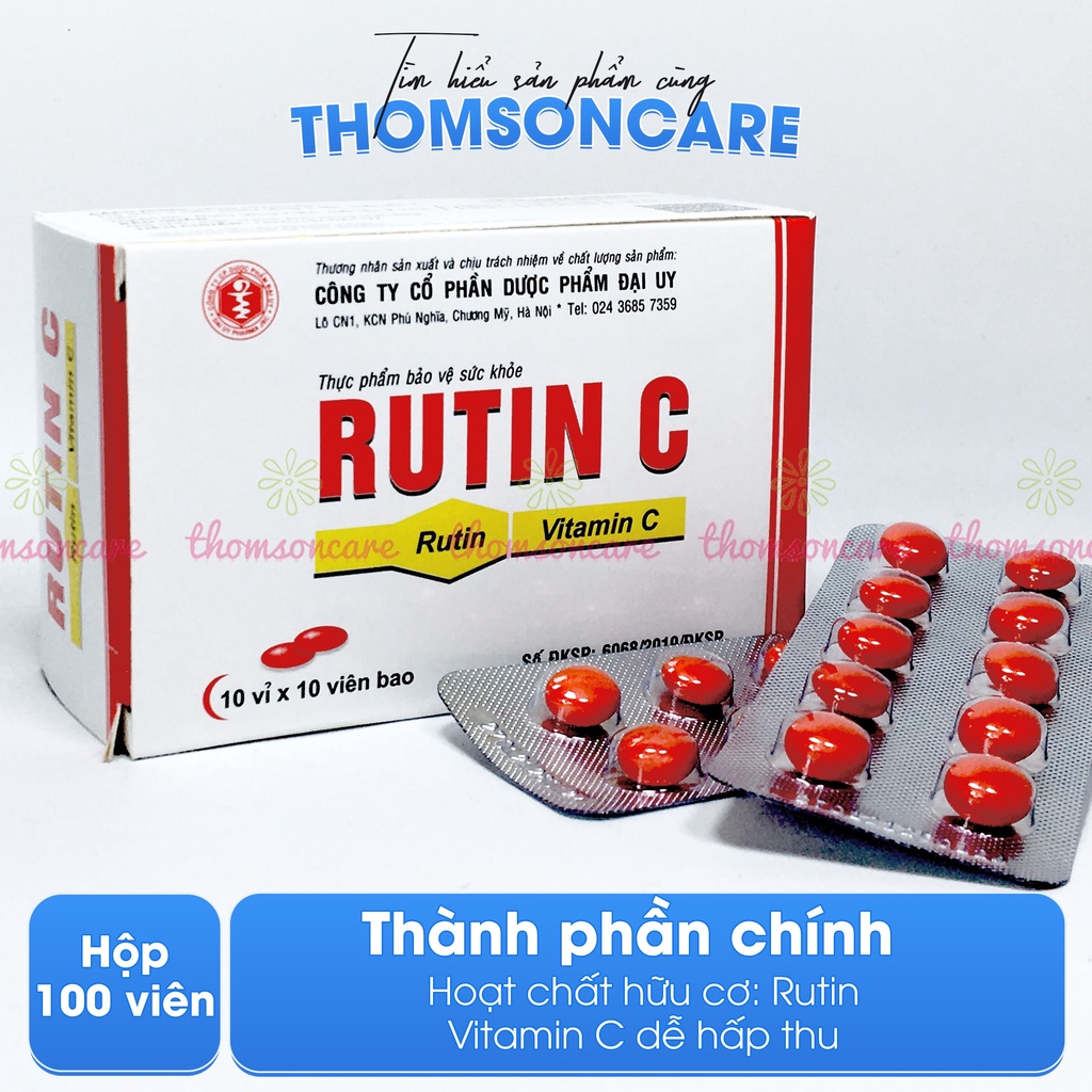 Rutin C Đại Uy - bổ sung vitamin C, giúp tăng cường sức đề kháng, phòng ngừa nhiệt miệng, táo bón - Hộp 100 viên