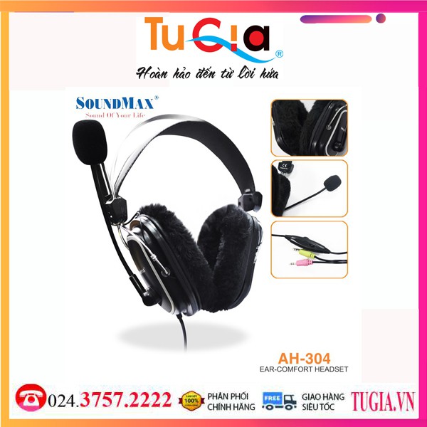 Tai nghe Over-ear SoundMAX AH 304 (Đen)-Hàng Chính Hãng