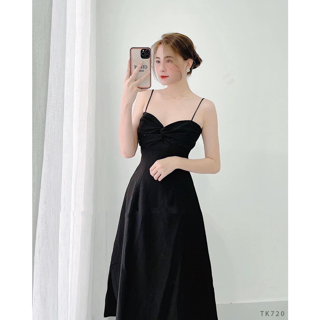 Đầm maxi hai dây dáng xòe dài xoắn ngực xinh xắn - Tina Dress