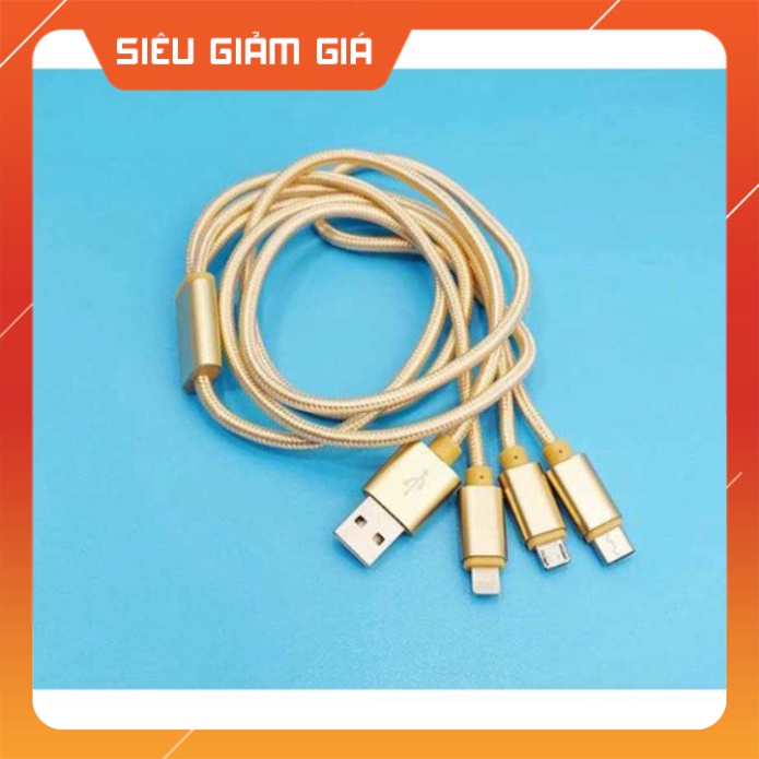 Dây Cáp Sạc Cao Cấp OEM 3 Đầu 3M Bọc Dù Chống Gẫy Gập, Siêu Dài, Tiện Lợi Phù Hợp Mọi Thiết Bị