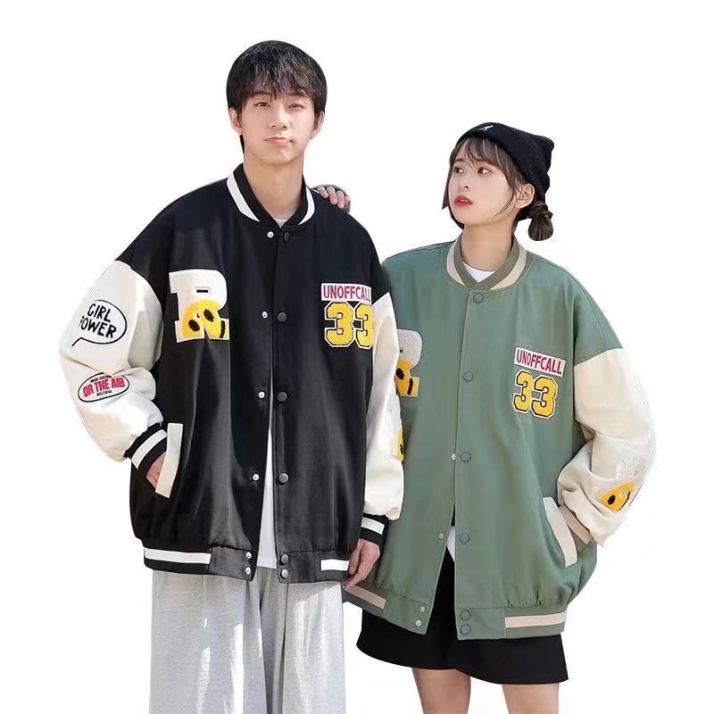 Áo khoác bomber dáng rộng thêu họa tiết phong cách hip hop Hàn Quốc thời trang thu đông cho nam size S-3XL