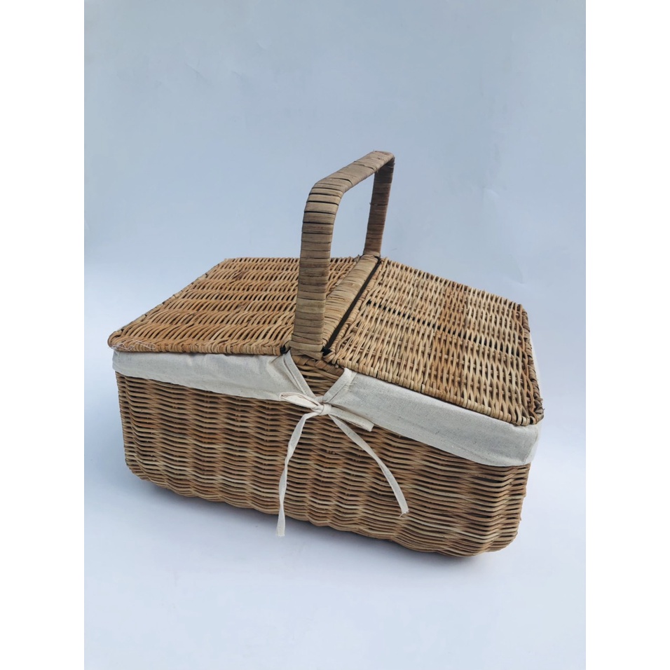 Giỏ picnic có nắp đi dã ngoại đựng đồ bỉm sửa, đồ dùng trong gia đình có lót