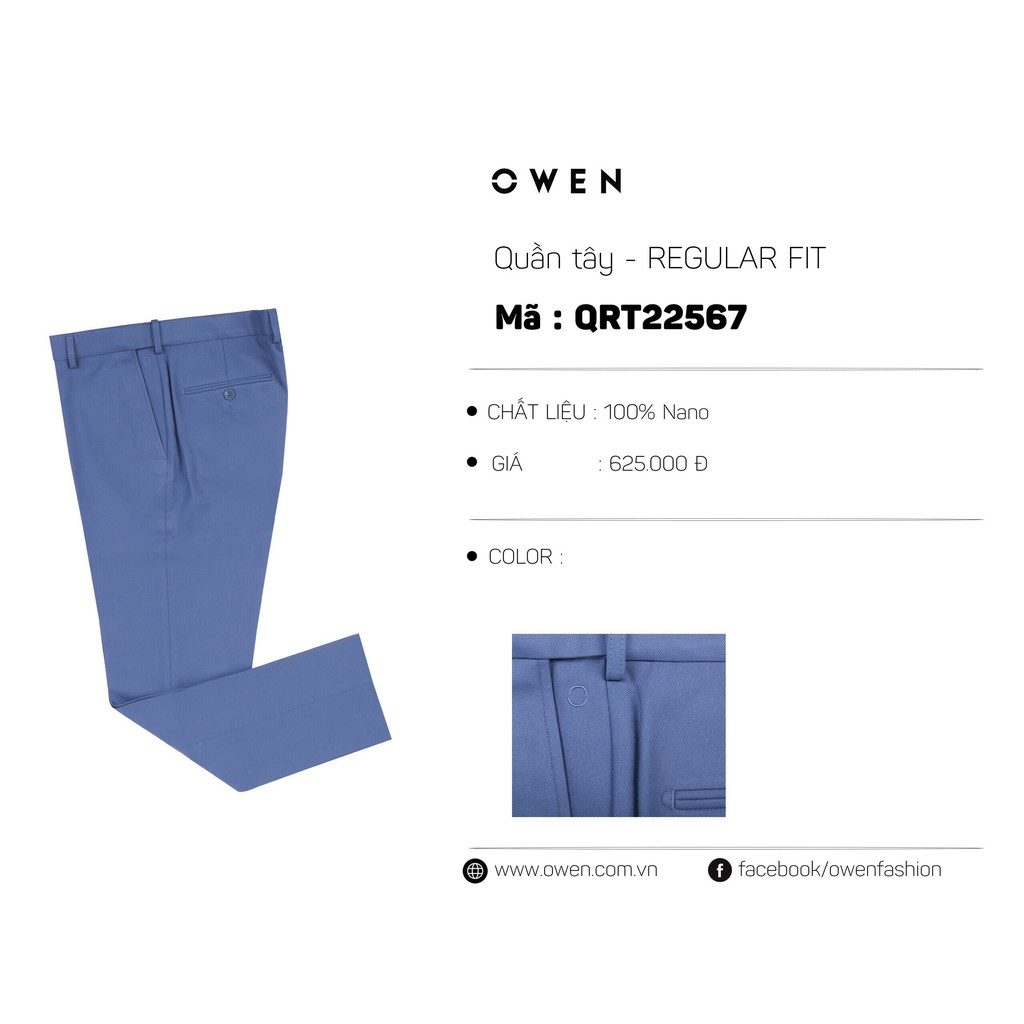 OWEN - Quần âu nam màu xanh dáng regular fit cạp tăng đơ co dãn