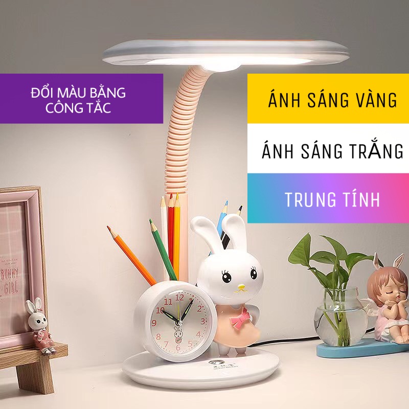 Đèn Học Chống Cận- Đèn Học Đồng Hồ, Hộp Đựng Bút- Đổi 3 Chế Độ Ánh Sáng