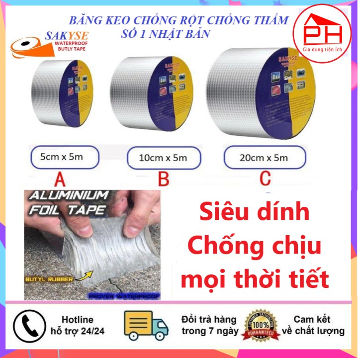 Băng keo chống thấm Nhật Bản SAKYSE (Khổ 5cm x 5m) Siêu dính, dùng trên mọi vật liệu, chống chịu mọi thời tiết