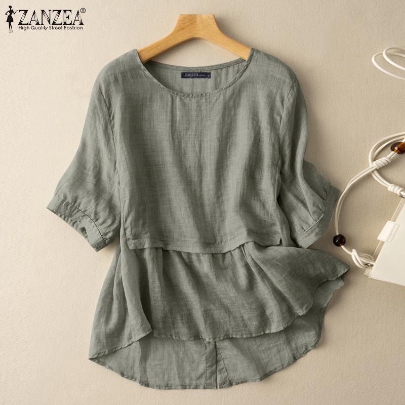 Áo ZANZEA tay lỡ 3/4 cổ tròn thời trang Hàn Quốc cho nữ