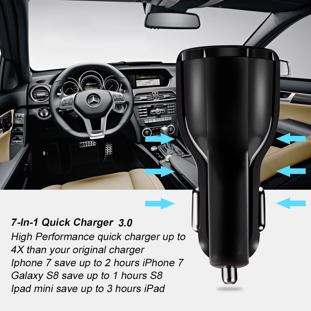 Tẩu Sạc Trên Ô Tô Nhanh QC 3.0 17w 12v-24v 2 Cổng USB 6A