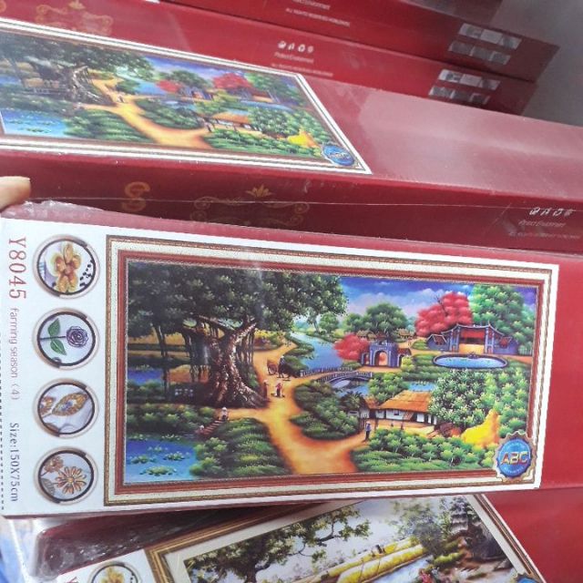 Tranh đính đá phong cảnh làng quê y8045(150x75)