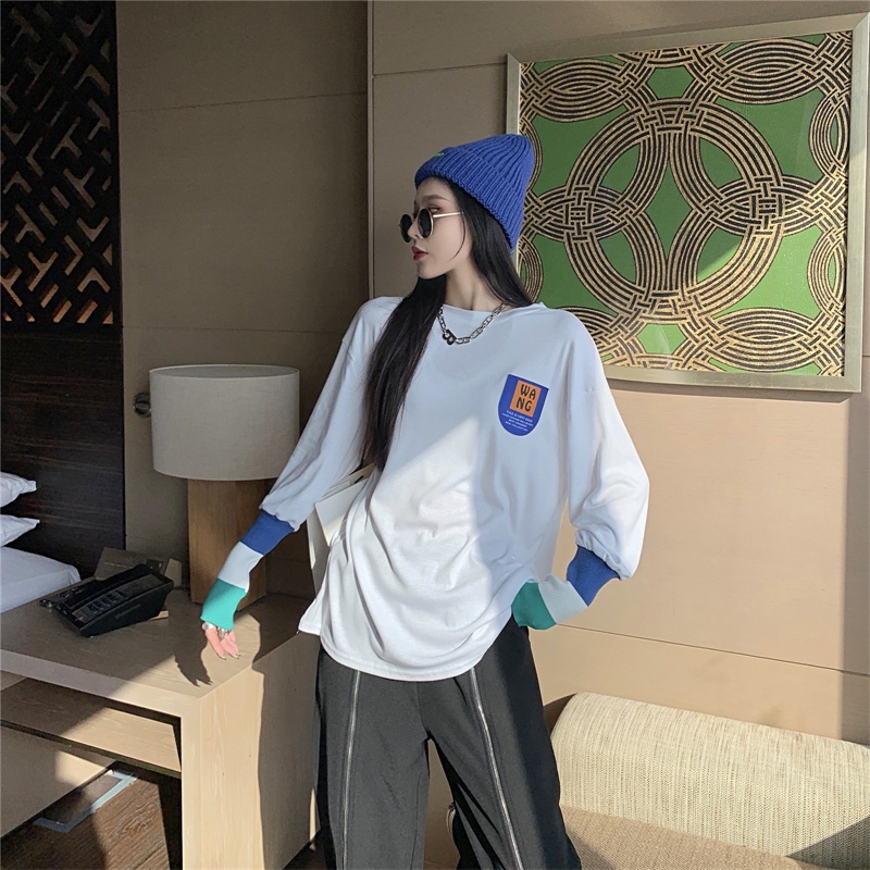 SUXI Áo thun tay dài dáng rộng thiết kế mới thời trang mùa thu theo phong cách hàn quốc cho nữ