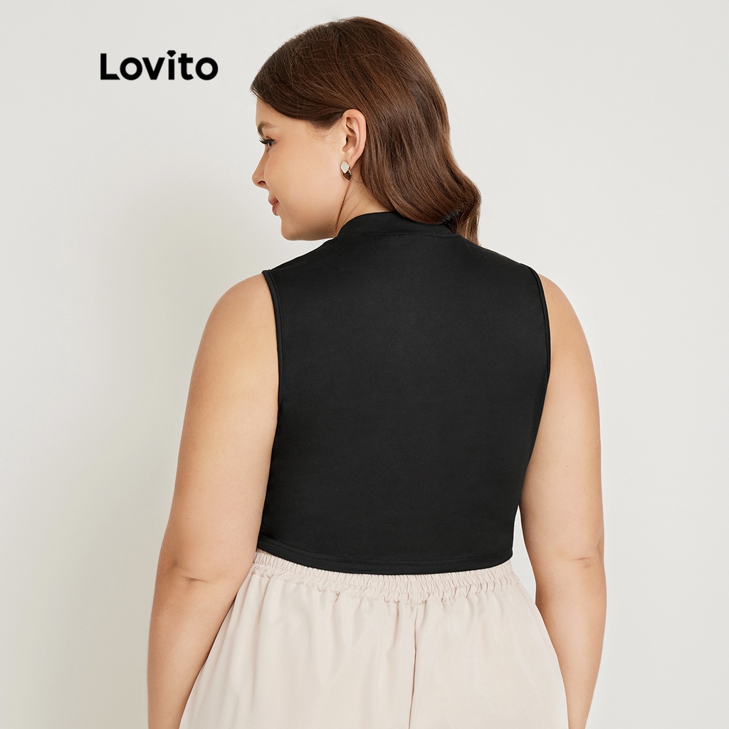 Áo sát nách Lovito plus size màu trơn phong cách thường ngày LPS02002 (màu đen)