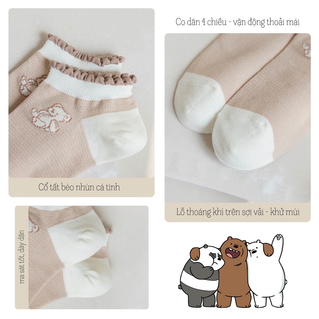 Tất cổ thấp nữ set 5 đôi họa tiết dễ thương, vớ cổ thấp chất liệu cotton co giãn 4 chiều - Ekiu Shop