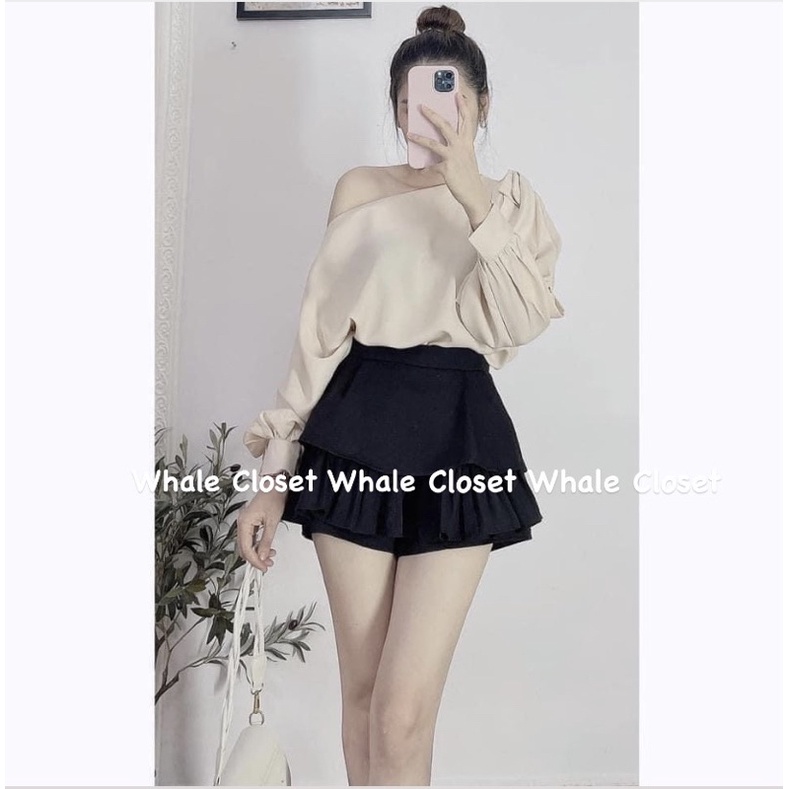 [HÀNG CÓ SẴN]- Áo sơ mi lụa lệch vai bản nơ to tiểu thư mặc được 2 kiểu siêu vintage