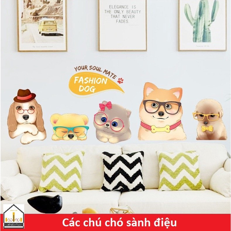 Decal dán tường DOG FASHION ( MS004 ) - Dán tường trang trí