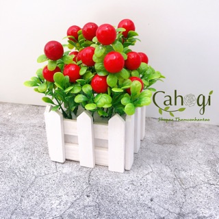 Cây giả - chậu cây chery cắm sẵn đỏ mọng