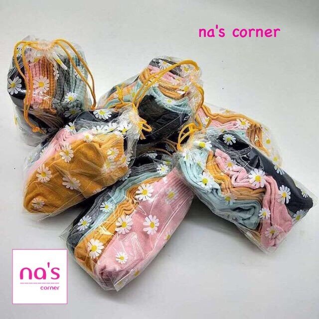 Set 10 đôi tất vớ cao cấp êm mịn kèm túi đựng tiện lợi hình hoa cúc / gấu dễ thương