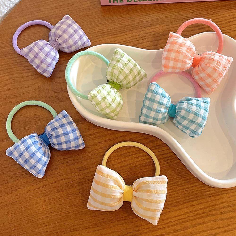 OCEANMAP Dây Cột Tóc Đính Nơ Họa Tiết Sọc Caro Ngọt Ngào Thời Trang Mùa Hè Cho Bé Gái