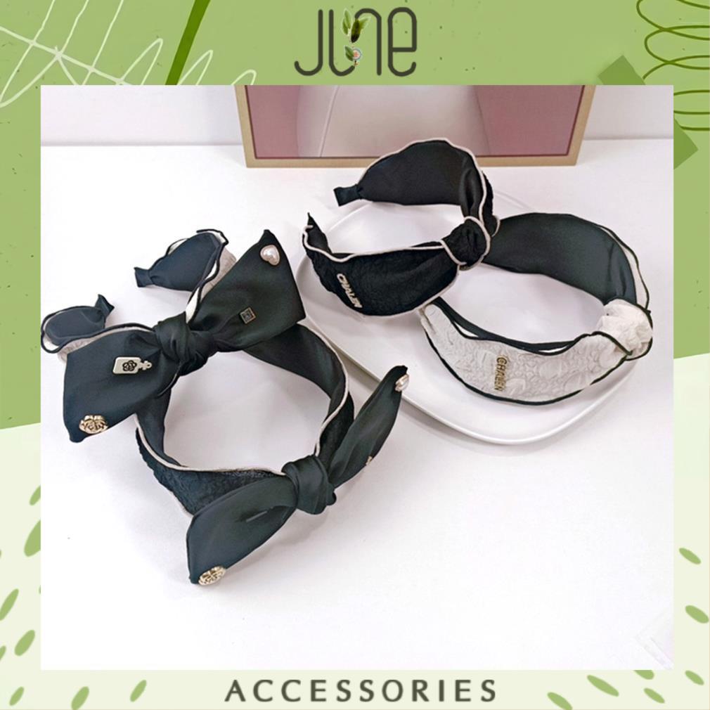 Bờm tóc băng đô cài tóc Chalen thắt nơ, viền ren to bản thời trang Hàn Quốc, June Accessories